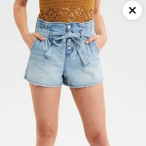 American Eagle Light Wash Paperbag Waist Shorts